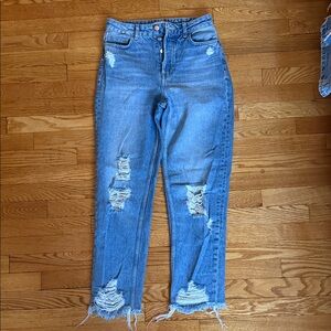 Zara Distressed Ankle Jeans in Light Blue
